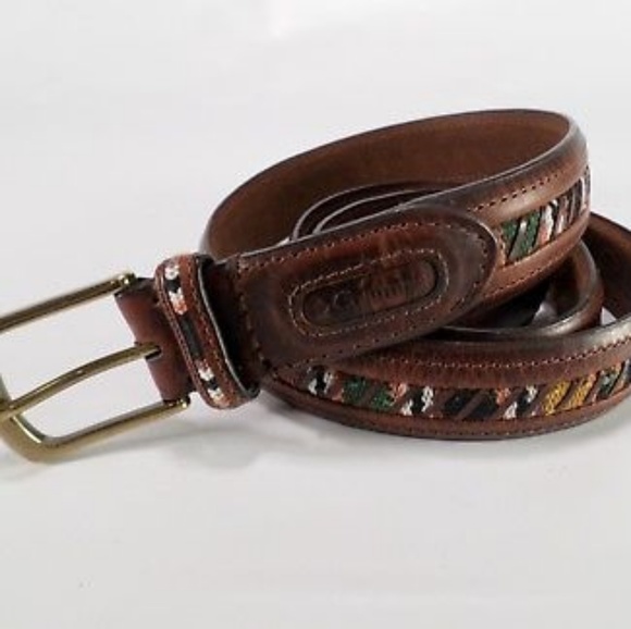 Columbia Logo Leather Belt Brown New NWT